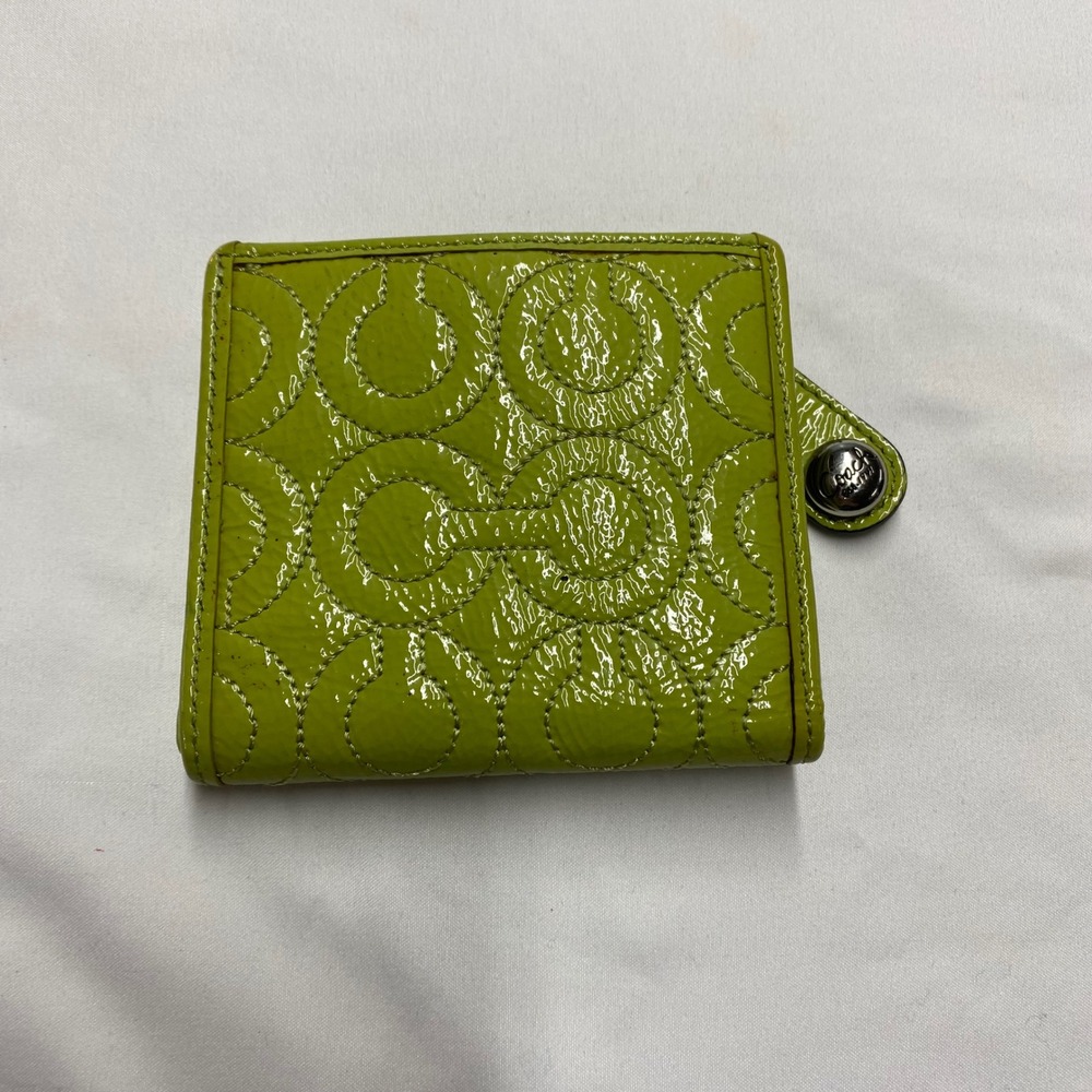 Vintage Y2K Coach Lime Green Patent Leather Quilted Signature C Bifold Wallet
